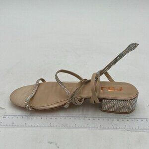 FSJ Women Rhinestone Embellished Strappy Heeled Sandal Open Toe Low Block Heels